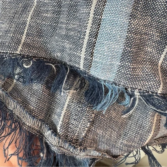 NWT Drew Anthropologie Linen Blue Striped Tank Size Small Fray Raw Hem Zipper - Picture 3 of 10